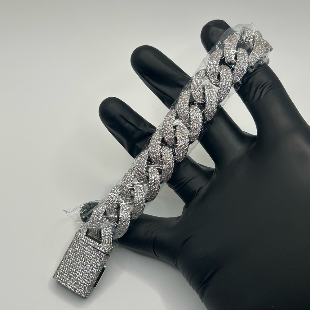 Moissanite Cuban Bracelet Miami 4 Row Iced Hip Hop Silver 20mm 6.5 Inch Read Des